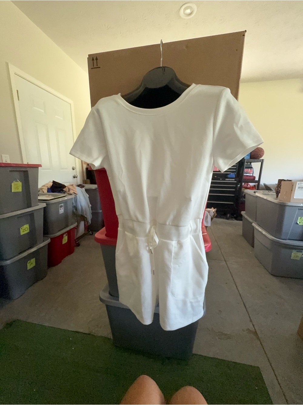 Girls White Short-Sleeve Tie-Waist Dress